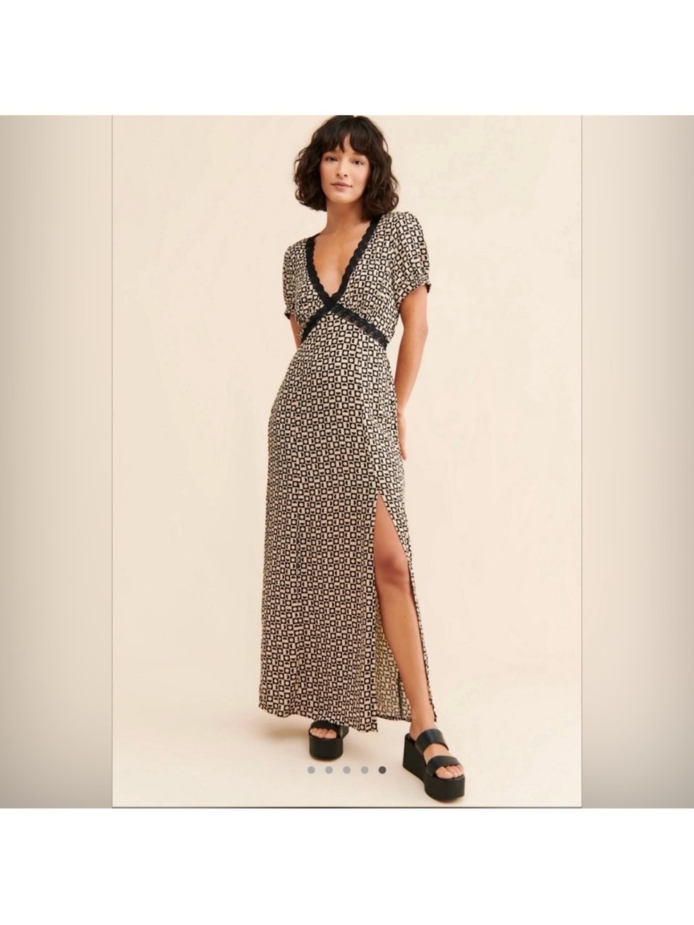 Free People Marley Maxi Dress Black Multi Geometric Print Size Small
